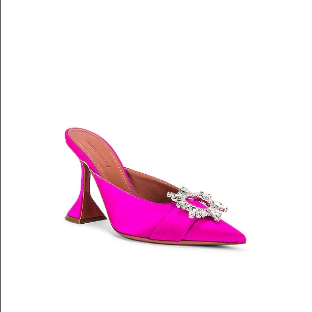 AMINA MUADDI Begum Satin Heeled Mules-Fuchsia 37!